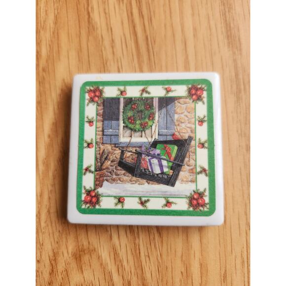 Lot of 2 Ceramic Tile Magnets Big Sky Montana & Christmas Window Holiday Gift - Picture 5 of 8